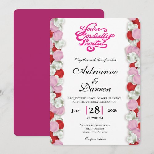 Rose Petal Wedding Invite 4 with Pink Letters