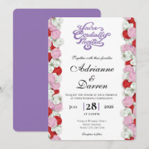 Rose Petal Wedding Invite 4 with Purple Letters
