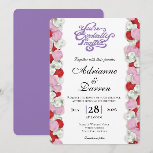 Rose Petal Wedding Invite 4 with Purple Letters