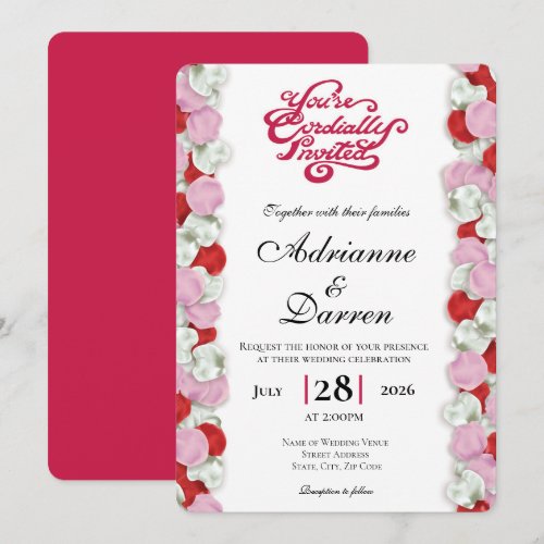 Rose Petal Wedding Invite 4 with Red Letters