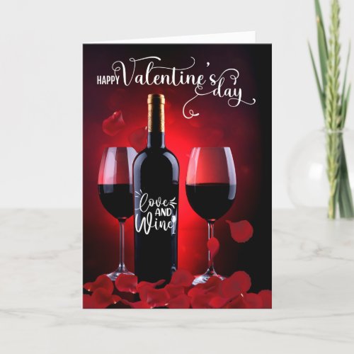 Rose Petals and Wine Valentines Day Holiday Card