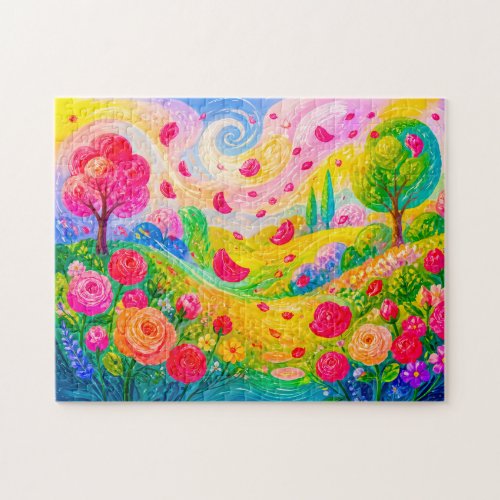 Rose petals drifting through windy garden jigsaw puzzle