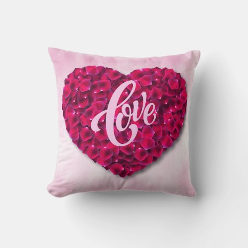 Rose petals heart Love throw pillow