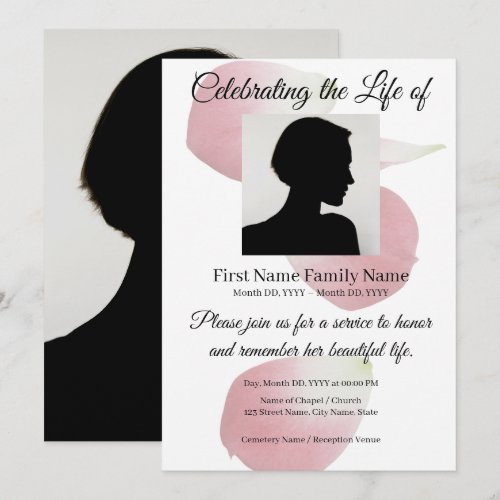 Rose petals memorial invitation