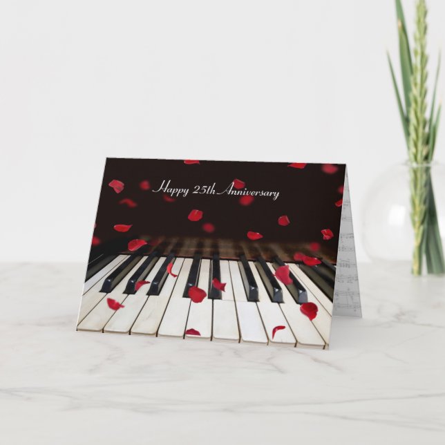 Rose Petals on Piano 25th Anniversary Card (Front)