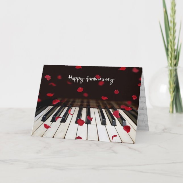 Rose Petals on Piano Keys Anniversary Card (Front)