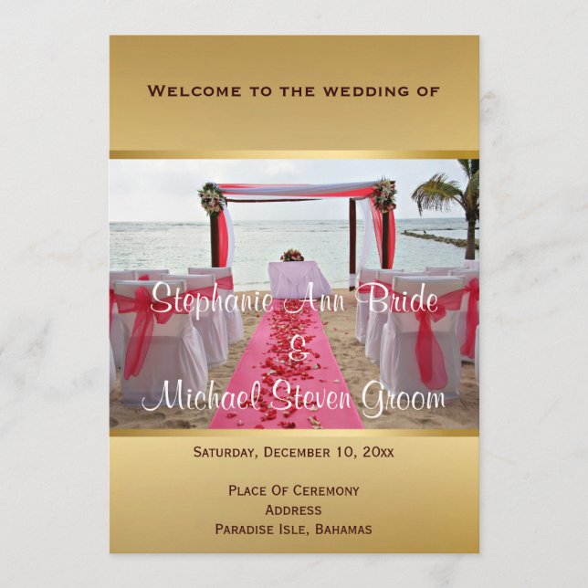 Rose Petals On The Red Carpet Wedding Program Card (Front)