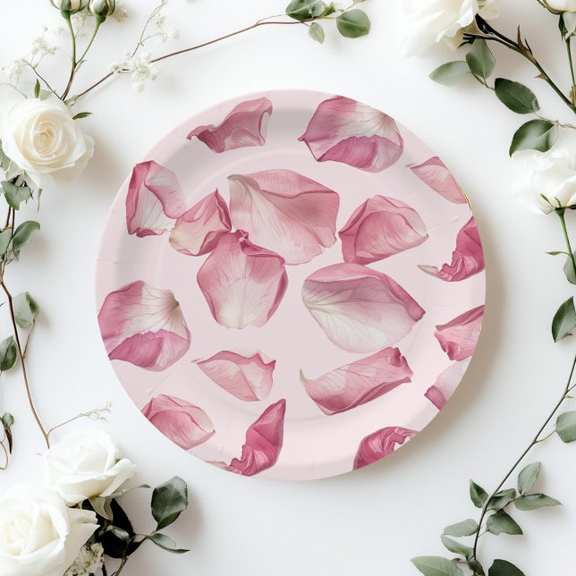 Rose petals pattern Petals and Prosecco Bridal Paper Plates (Creator Uploaded)