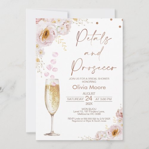 Rose Petals Petals Prosecco Boho Bridal Shower Invitation