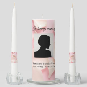 Rose petals pink funeral memorial pillar/ taper unity candle set