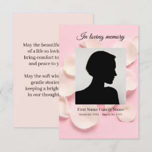 Rose petals pink funeral prayer card