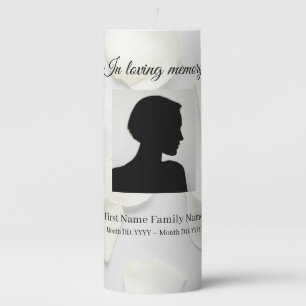 Rose petals white funeral memorial pillar candle