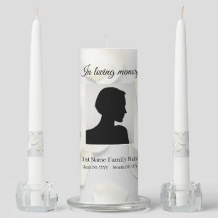 Rose petals white funeral memorial pillar/ taper unity candle set