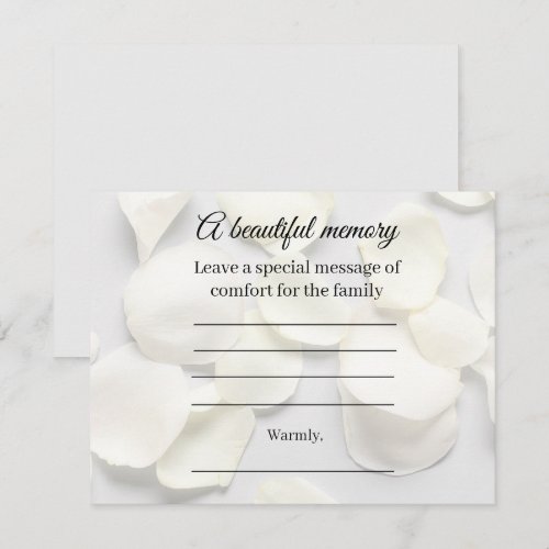 Rose petals white Memorial Message Card
