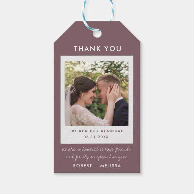 Rose Photo Wedding Thank You Favor Gift Tags | Zazzle