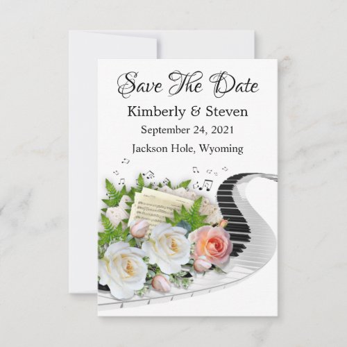 Rose Piano Music Sheet Save The Date Card