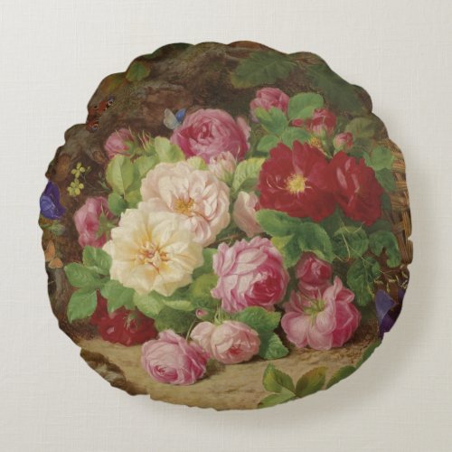 Rose Piece at the Forest Floor with Butterflies Round Pillow