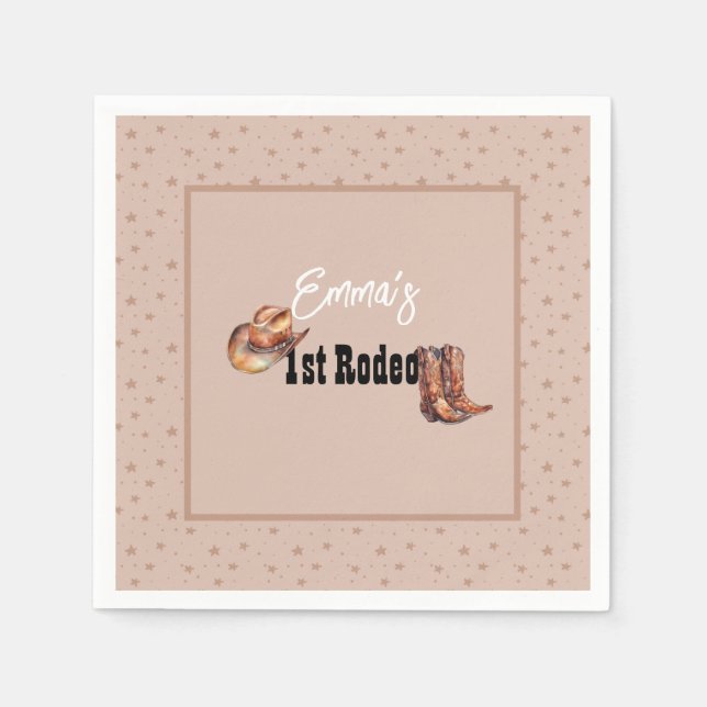 Rose Pink 1st Rodeo Cowgirl Birthday Party Napkins (Front)