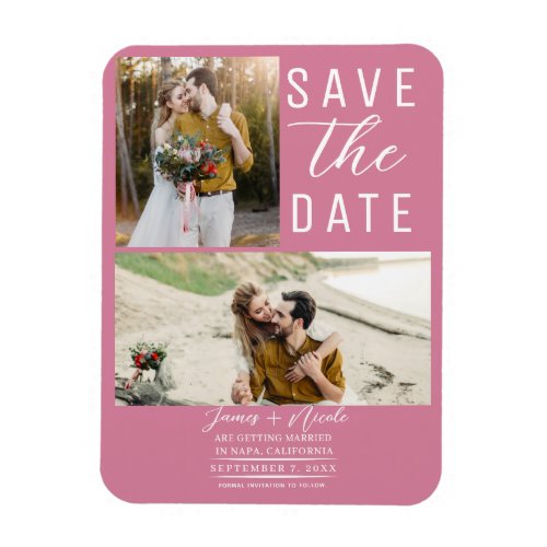Rose Pink 2 Photos Save the Date Wedding Magnet