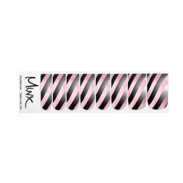Rose Pink and Black Stripes Pattern Minx Nail Art (Right Hand)