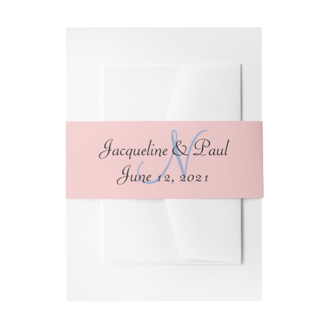 Rose Pink and Blue Pastels Monogram Invitation Belly Band (Front Example)