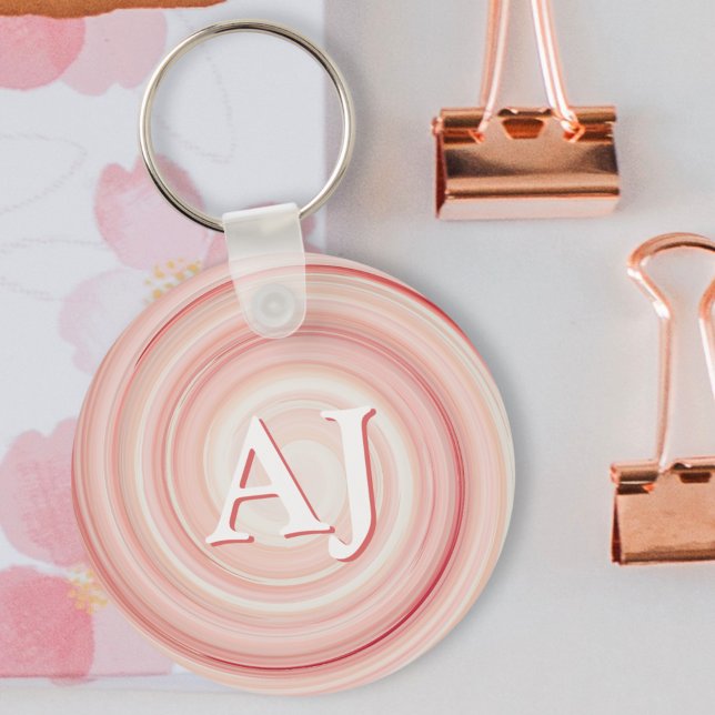 Rose Pink and Coral Spiral Modern Initial Monogram Keychain (Creator Uploaded)