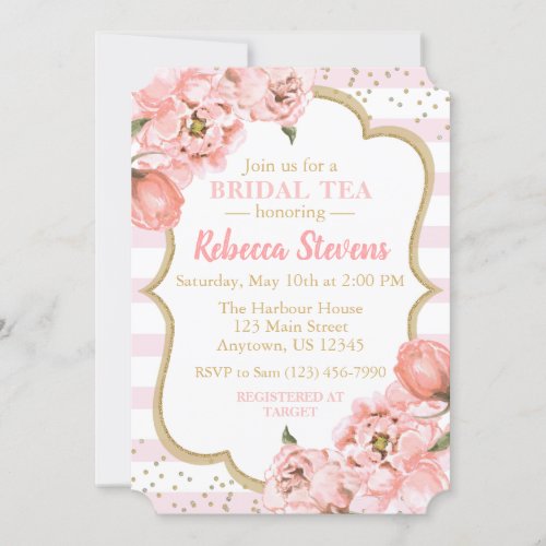 Rose Pink and Gold Bridal Tea Party Invitation