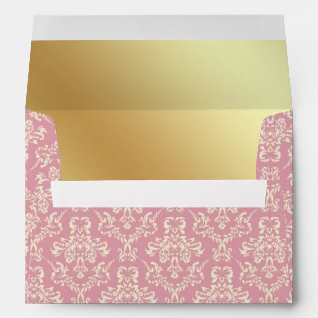 Rose Pink and Gold Foil Damask Envelope (Back (Bottom))