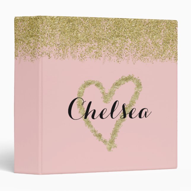 Rose Pink And Gold Glitter Cascade Binder (Front/Spine)