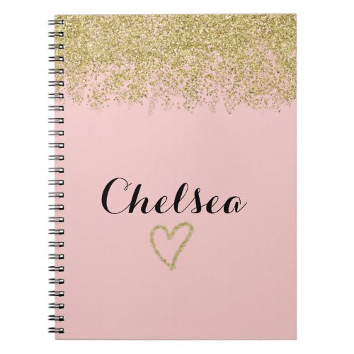 Rose Pink And Gold Glitter Cascade Binder Notebook