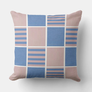 Rose Pink and Serenity Baby Blue Squares Outdoor Pillow