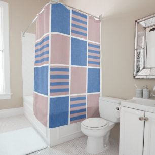 Rose Pink and Serenity Baby Blue Squares Shower Curtain