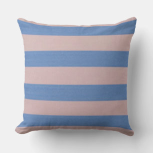 Rose Pink and Serenity Baby Blue Stripes Outdoor Pillow