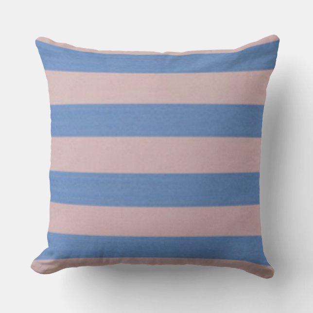 Rose Pink and Serenity Baby Blue Stripes Outdoor Pillow (Front)