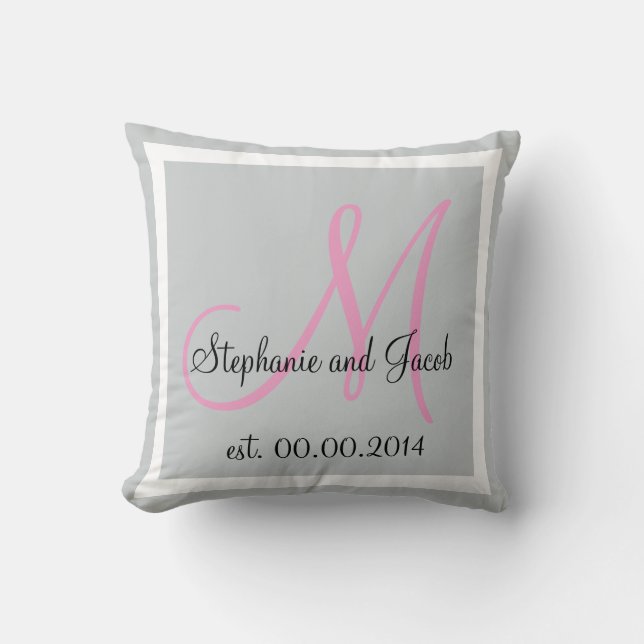 Rose Pink and silver grey Wedding keepsake Throw Pillow (Front)