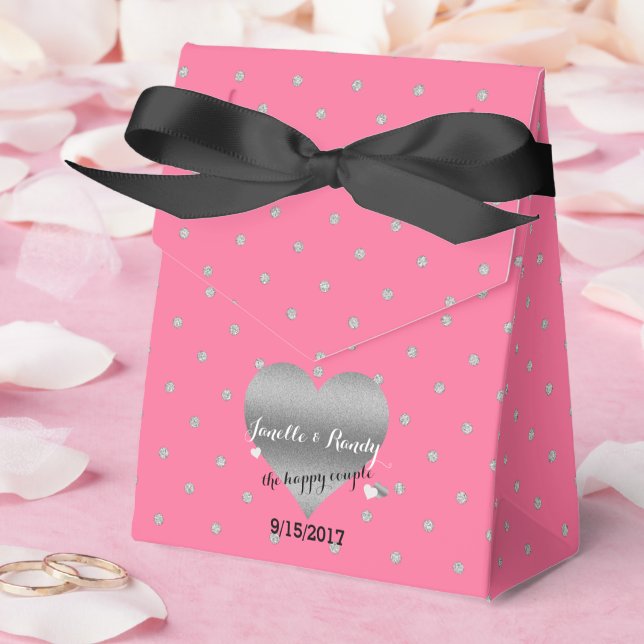 Rose Pink And Silver Heart Polka Dots Favor Boxes (Wedding)