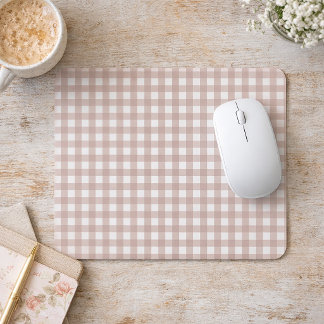Rose Pink and White Gingham Pattern Pastel Plaid Mouse Pad