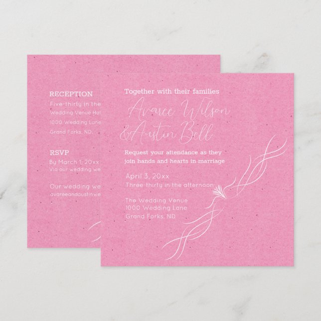 Rose Pink and White Minimalist Wedding  Invitation (Front/Back)