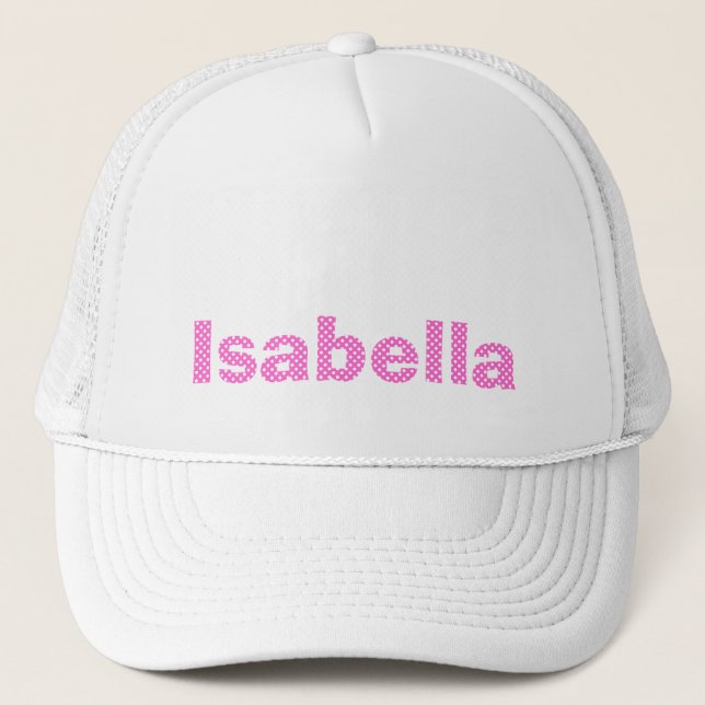 Rose Pink and White Polka Dot Personalized Trucker Hat (Front)