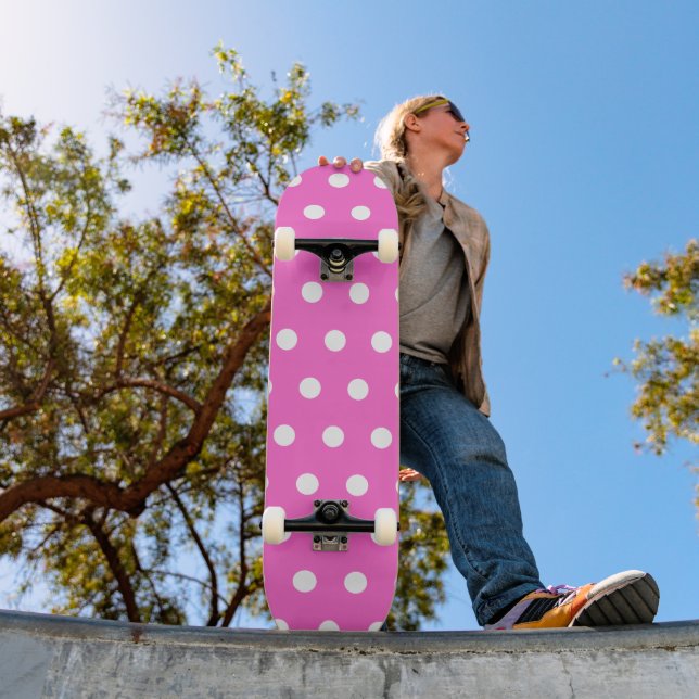 Rose Pink and White Polka Dot Skateboard Deck (Outdoor 1)