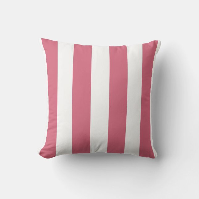 Rose Pink and White Striped Throw Pillow (Front)