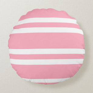 Rose Pink and White Stripes Round Pillow