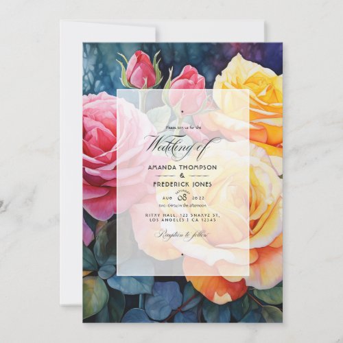 Rose Pink and Yellow Floral Wedding Invitation