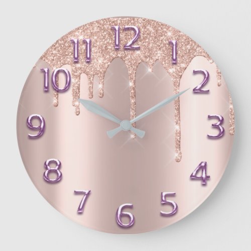 Rose Pink Arabic Number Glitter Drip Blush Glitter Large Clock