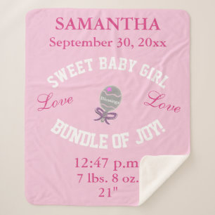 Rose Pink Baby Girl Birth Stats Sherpa Blanket