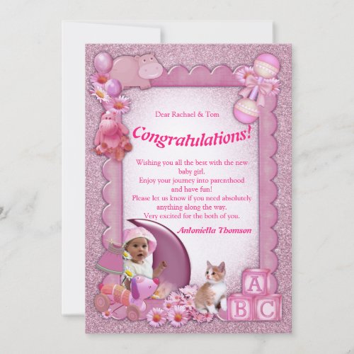 Rose_pink Baby Girl Shower Congratulation Thank You Card