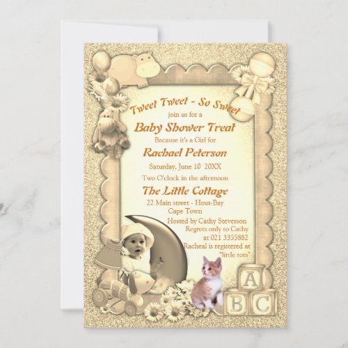 Rose_pink Baby Girl Shower Tweets Invitation