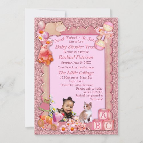 Rose_pink Baby Girl Shower Tweets Invitation