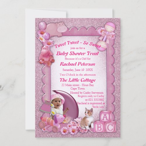 Rose_pink Baby Girl Shower Tweets Invitation