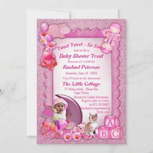 Rose_pink Baby Girl Shower Tweets Invitation